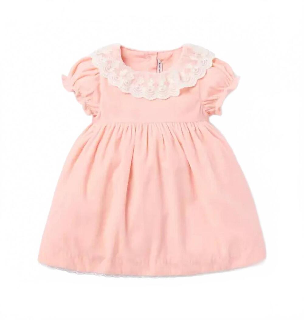 NEW JANIE AND JACK girl's velvet lace collar short sleeve dress in pink